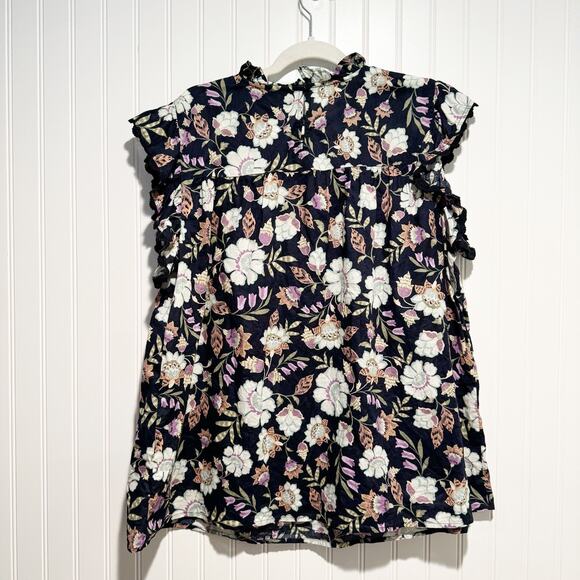Lane Bryant Navy Floral Blouse Sleeveless Ruffled Size 16 - Picture 5 of 5